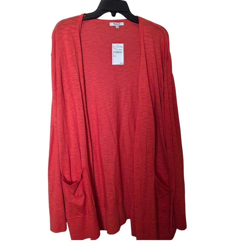 Madewell Cardigan Womens 2X Coastal Orange Open Front Pockets M2235 NWT - Picture 1 of 8